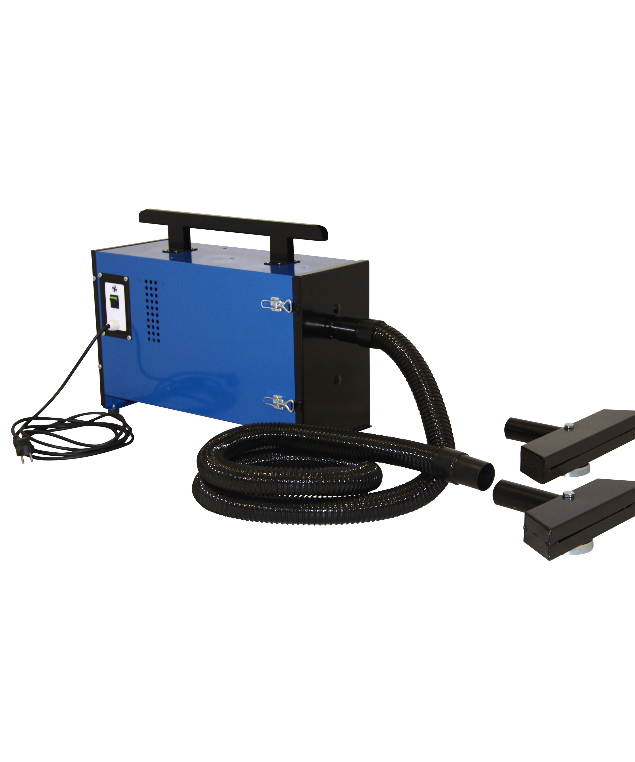 A product shot of the Plymoth Porta-Flex with cable, hose and two nozzles